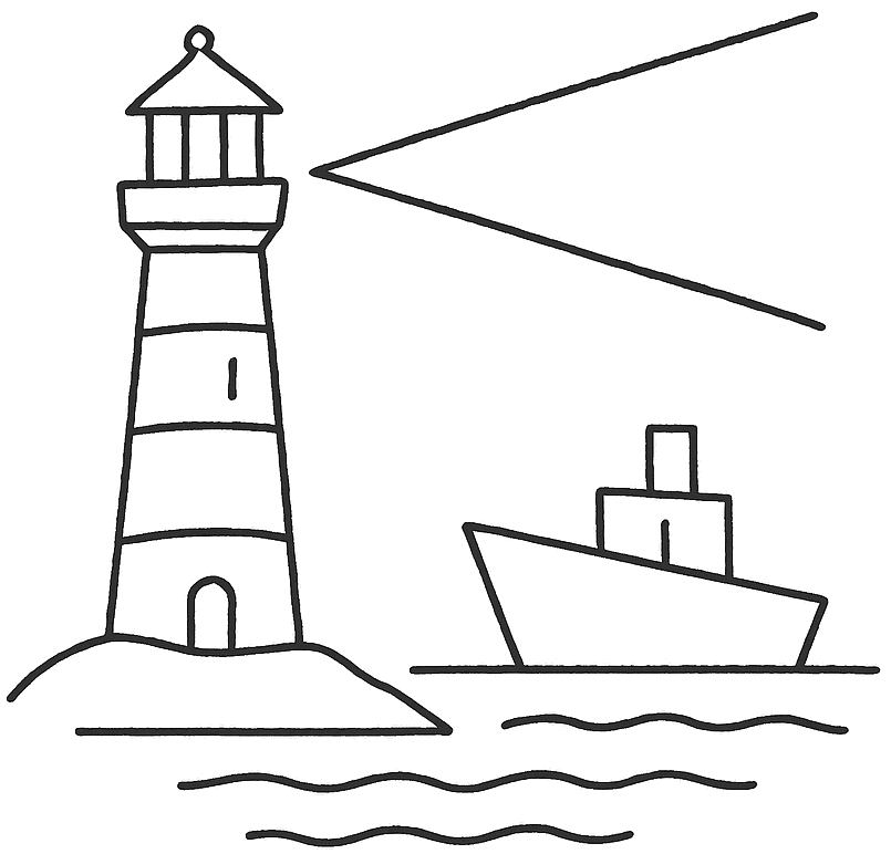 Lighthouse guiding a boat to safety